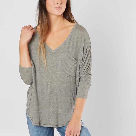 Free People Tops - Free People Golden Gate 3/4 Sleeve V-Neck Grey S